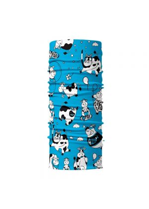 4FUN - Scalda collo scarf 8 in 1 in micro fibra Standard per bambini - colore Funny cow blue
